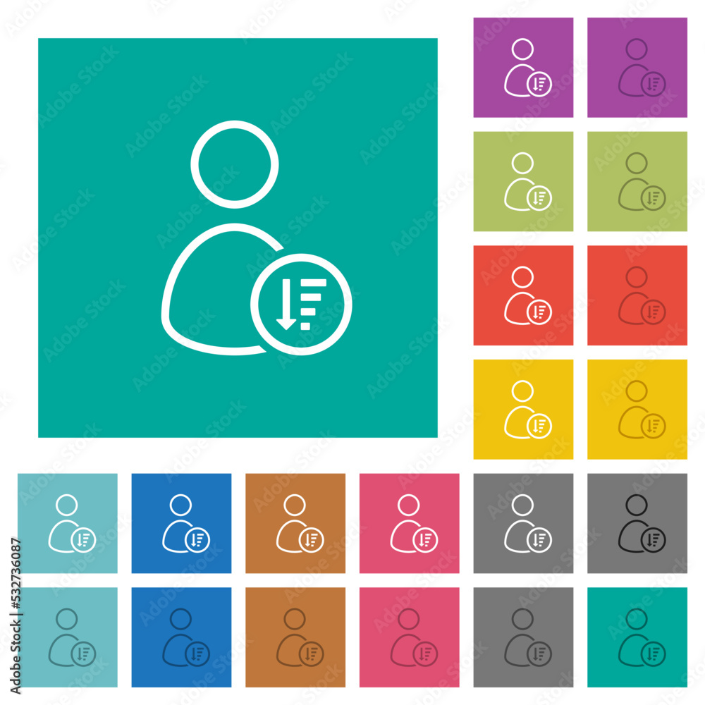 Poster user sort descending outline square flat multi colored icons