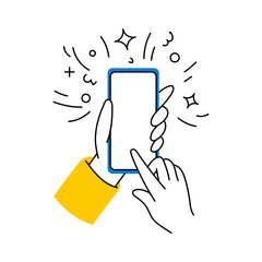 Hand drawn mockup used mobile phone touch screen gesture mockup.