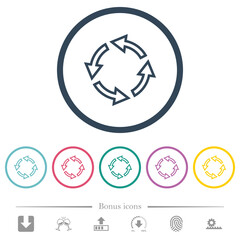 Rotate left outline flat color icons in round outlines