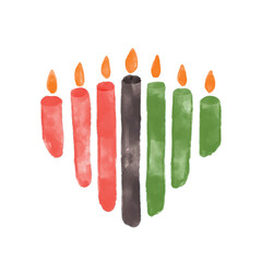Seven candles for Kwanzaa festival celebration - Mishumaa. Artistic watercolor textured vector green, red, black burning candles. African American ethnic heritage celebration