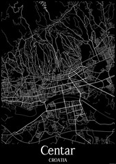 Black and White city map poster of Centar Croatia.