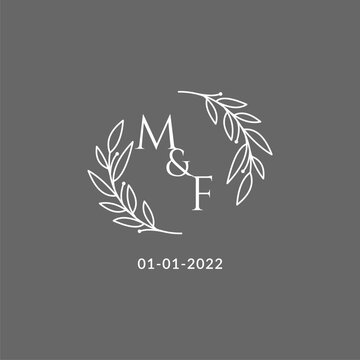 Initial letter MF monogram wedding logo with creative leaves decoration