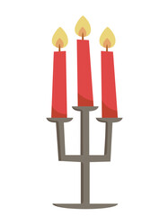 Candelabra with three burning candles. Interior element in cartoon style.