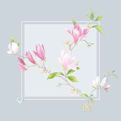 Hand painted magnolia, suitable for cards, fabrics, backgrounds