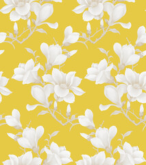 Hand drawn watercolor seamless pattern illustration of magnolia flowers. Perfect for wallpaper, fabric design, wrapping paper, surface textures, digital paper.
