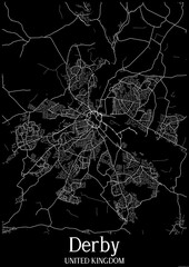 Black and White city map poster of Derby United Kingdom.
