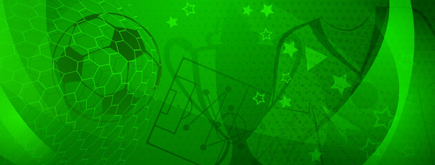 Abstract background on a football theme with big ball and other soccer symbols in green colors