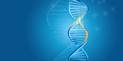 DNA double helix on a blue background.