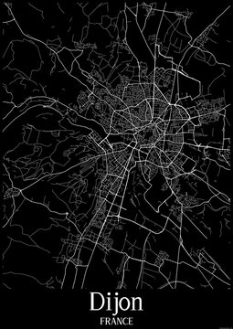 Black and White city map poster of Dijon France.