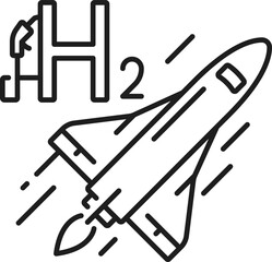 Aircraft powered by hydrogen vector outline icon