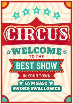 Circus carnival sign, fair show welcome poster