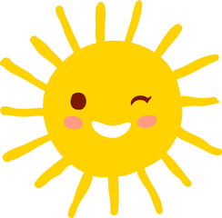 Cartoon sun character twink eye, smiling solar