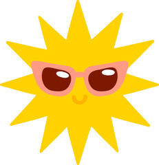 Funny sun in sunglasses cartoon character, emoji