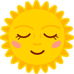 Cartoon sun character, cute personage, emoticon