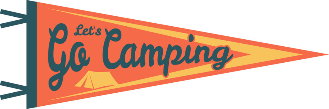 Lets go camping pennant, retro flag with tent