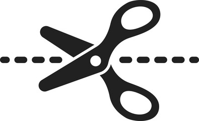 Cutout emblem, scissors cutter sign, cutting line