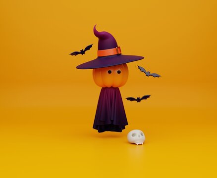 3d rendering cute Halloween greeting illustration with pumpkin