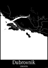 Black and White city map poster of Dubrovnik Croatia.