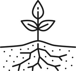 Plant growing in ground soil isolated outline icon