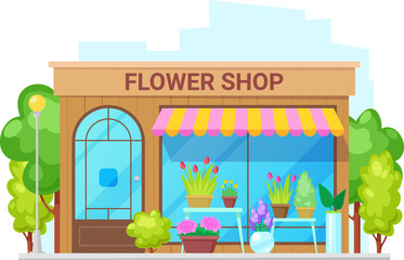 Flower shop vector botanical store building facade