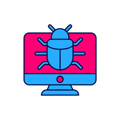 Filled outline System bug on monitor icon isolated on white background. Code bug concept. Bug in the system. Bug searching. Vector