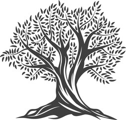 Obraz premium Tree trunk, monochrome crown with olive leaves