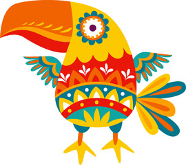 Cartoon mexican toucan bird with ethnic ornaments © Vector Tradition