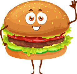 Cartoon funny fast food hamburger vector character