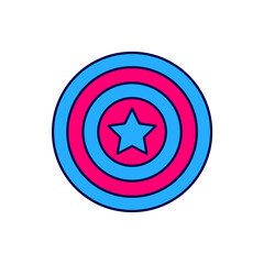 Filled outline American star shield icon isolated on white background. United States of America country flag. 4th of July. USA Independence day. Vector