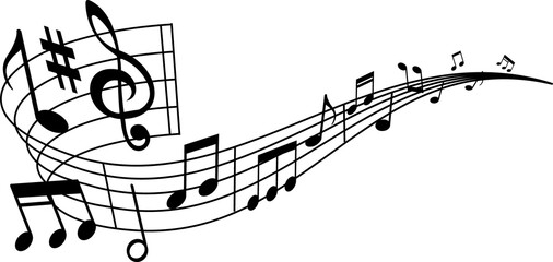 Music wave of musical staff, notes, sharp key © Vector Tradition