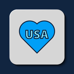 Filled outline USA Independence day icon isolated on blue background. 4th of July. United States of America country. Vector