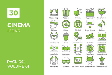 Cinema icons collection. Set vector line with elements for mobile concepts and web apps. Collection modern icons.