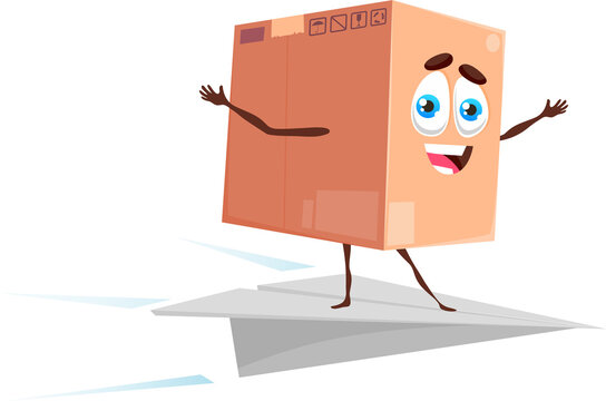 Package delivery cartoon cardboard box flying