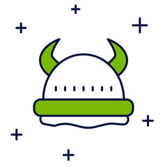 Filled outline Viking in horned helmet icon isolated on white background. Vector