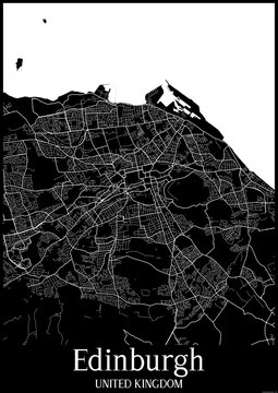 Black and White city map poster of Edinburgh United Kingdom.