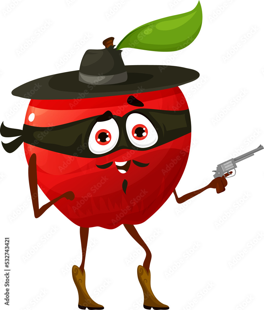 Sticker cartoon robber or gangster apple fruit character