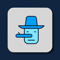 Filled outline Pinocchio icon isolated on blue background. Vector