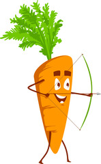 Cartoon carrot vegetable shoot with bow, archery