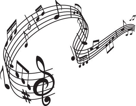 Musical wave of notes on stave, orchestra concert