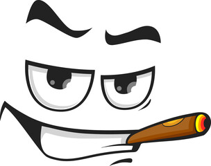 Cartoon smoking face, vector character with cigar - obrazy, fototapety, plakaty