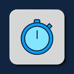 Filled outline Stopwatch icon isolated on blue background. Time timer sign. Chronometer sign. Vector