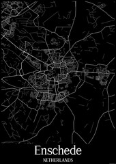 Black and White city map poster of Enschede Netherlands.
