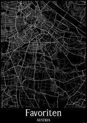 Black and White city map poster of Favoriten Austria.
