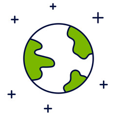 Filled outline Worldwide icon isolated on white background. Pin on globe. Vector