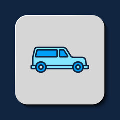 Filled outline Hearse car icon isolated on blue background. Vector