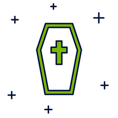 Obraz premium Filled outline Coffin with christian cross icon isolated on white background. Happy Halloween party. Vector