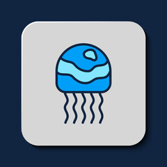 Filled outline Jellyfish icon isolated on blue background. Vector