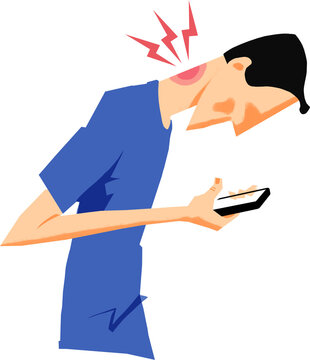 
Illustration of man hurting his neck bending over his smart phone