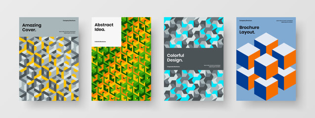 Fototapeta premium Creative company brochure vector design template set. Trendy geometric shapes booklet concept bundle.