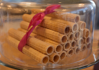 Wafer rolls in a restaurant